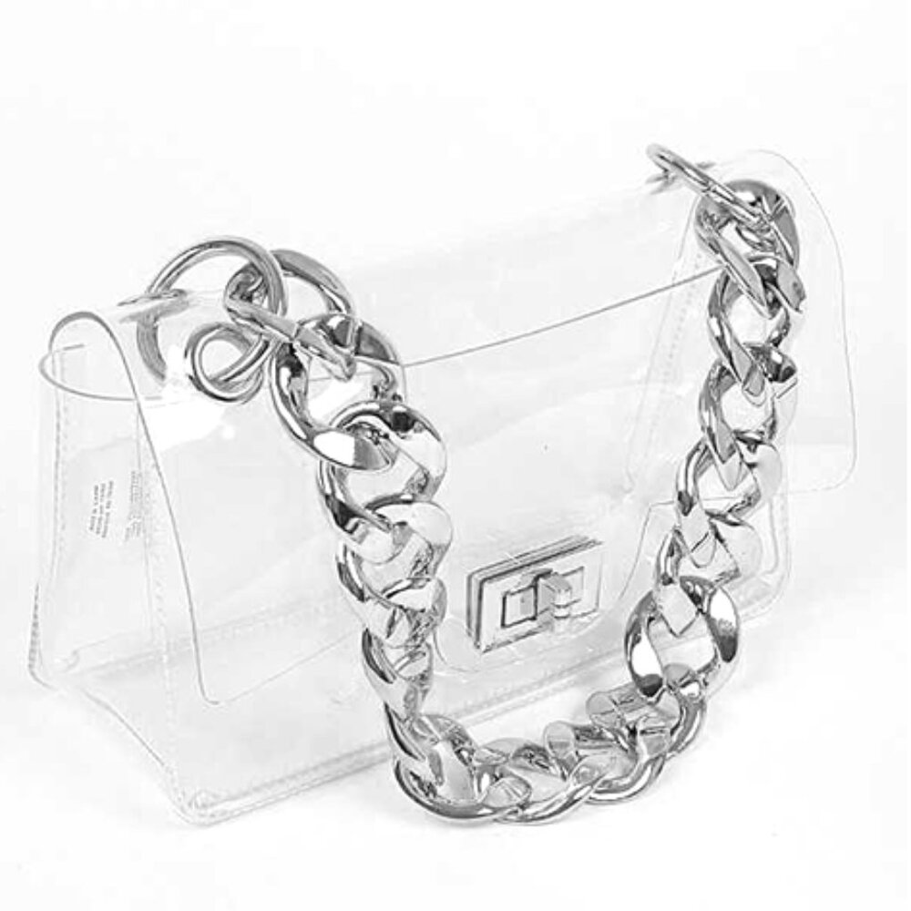 BNWT Brand New Transparent Chain Handle Stadium Bag, Cleared Bag